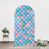 Aperturee - Aperturee Fish Scales Purple Mermaid Birthday Arch Backdrop